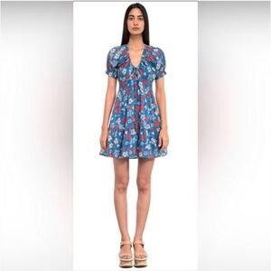 NWT Banjanan Artemise Dress S Melodic Flower Dazzling Blue Cotton Floral Pockets